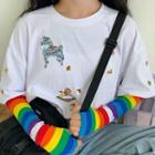 Short-sleeve Embroidered T-shirt / Striped Gloves
