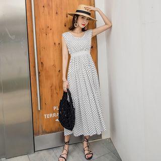 Dotted Sleeveless Midi Chiffon Dress Dotted - One Size