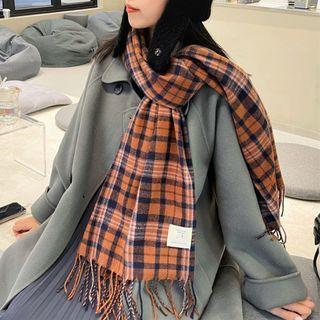 Plaid Fringed Scarf Dark Tangerine - One Size