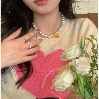 Duck Faux Pearl Choker Yellow & Pearl White - One Size