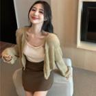 Plain Camisole Top / Loose-fit Knit Cardigan / High-waist Mini Skirt