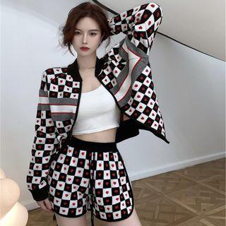 Printed Heart Zip Oversize Jacket / High-waist Printed Wide Leg Shorts