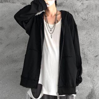 Couple Matching Frayed Hooded Zip Jacket