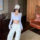 Long-sleeve Cardigan + Sleeveless Top / High Waist Pants