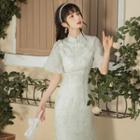 Short-sleeve Midi A-line Qipao Dress