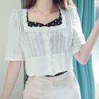 Square-neck Scallop-edge Cardigan