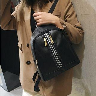 Faux Leather Check Panel Backpack Black - One Size