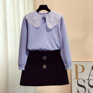 Flower Embroidered Collar Knit Top
