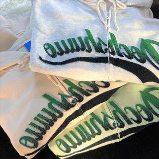 Letter Applique Zip Hoodie