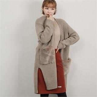 Open-front Fuax-fur Pocket Cardigan