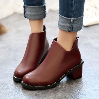Faux Leather Chunky Heel Ankle Boots