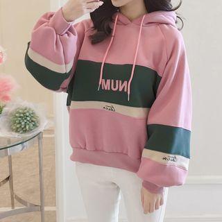 Fleece-lined Lettering Color Panel Hoodie
