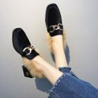 Furry Trim Chain Detail Chunky Heel Loafers