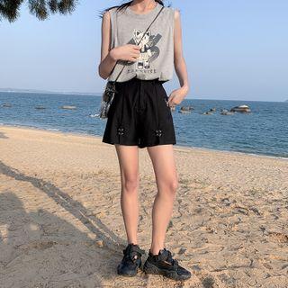 Butterfly Embroidered High Waist Shorts