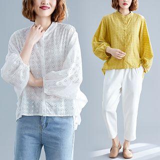 Plain Batwing-sleeve Long-sleeve Shirt