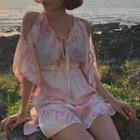 Tie-dyed Cold-shoulder Tunic Pink - One Size