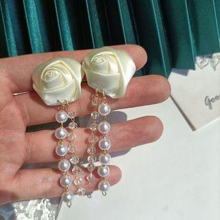 Flower Fabric Faux Pearl Dangle Earring