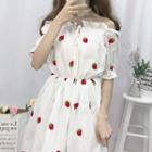 Short-sleeve Strawberry Pattern A-line Dress