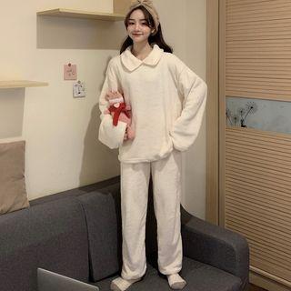 Coral Fleece Collared Sleep Pullover / Lounge Pants