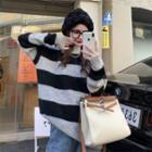 Crew-neck Two-tone Stripe Sweater Black & Gray - One Size