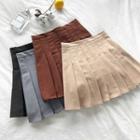 Plain High-waist A-line Pleated Skirt