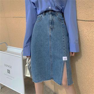 Side-slit Denim Pencil Skirt
