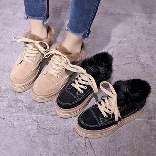 Faux Suede Faux Fur Trim Platform Sneakers