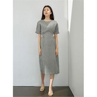 Tie-waist Gingham Dress Green - One Size