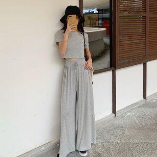 Short-sleeve Cropped T-shirt / Glitter Wide Leg Pants