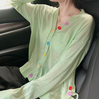 Button-back Long-sleeve Knitted Top
