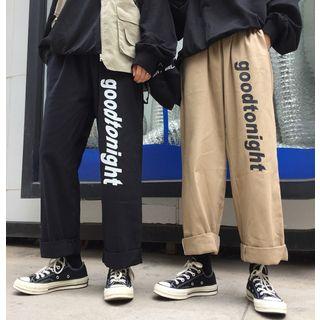 Cropped Lettering Straight Cut Pants
