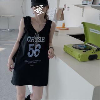 Lettering Print Mini Tank Dress As Shown In Figure - One Size