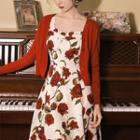 Cropped Cardigan / Sleeveless Floral Dress / Set