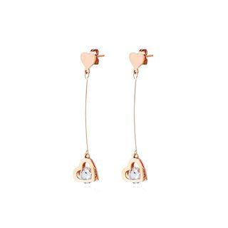 Simple And Romantic Plated Rose Gold Heart-shaped Tassel 316l Stainless Steel Earrings With Cubic Zirconia Rose Gold - One Size