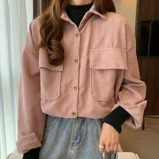 Corduroy Plain V-neck Cardigan