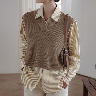 Mock Two-piece Striped Panel Knit Vest