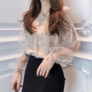Dotted Mesh Blouse + Camisole Almond - One Size