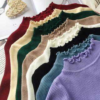 Mock Neck Frill-trim Knit Top