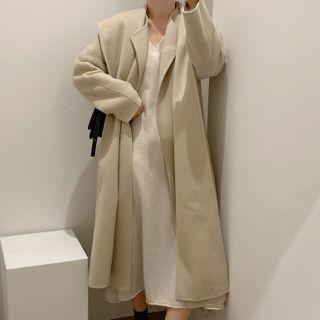 Plain Coat With Hooded Scarf