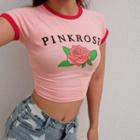 Short-sleeve Floral Print T-shirt / Plaid A-line Skirt