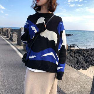 Patterned Round-neck Sweater Black - One Size