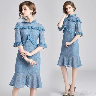 Elbow-sleeve Mermaid Fitted Lace Dress