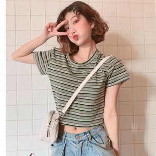 Striped Short-sleeve T-shirt Stripes - Ash Green - One Size
