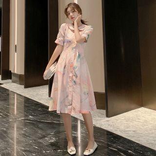 Flower Print Sleeveless A-line Dress / Short-sleeve A-line Dress