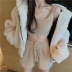 Plain Long-sleeve Zip Jacket / Plain Slim-fit Knit Top / Plain High-waist Pants