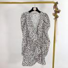 Leopard Print Long-sleeve Ruffle Mini A-line Dress
