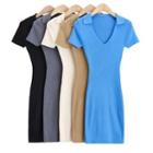 Short-sleeve V-neck Knit Midi Sheath Dress