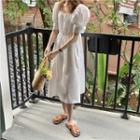 Short-sleeve Plain Cutout Midi Dress