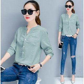 Half-button Striped Long-sleeve Blouse