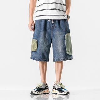 Contrast Pocket Denim Straight-cut Shorts